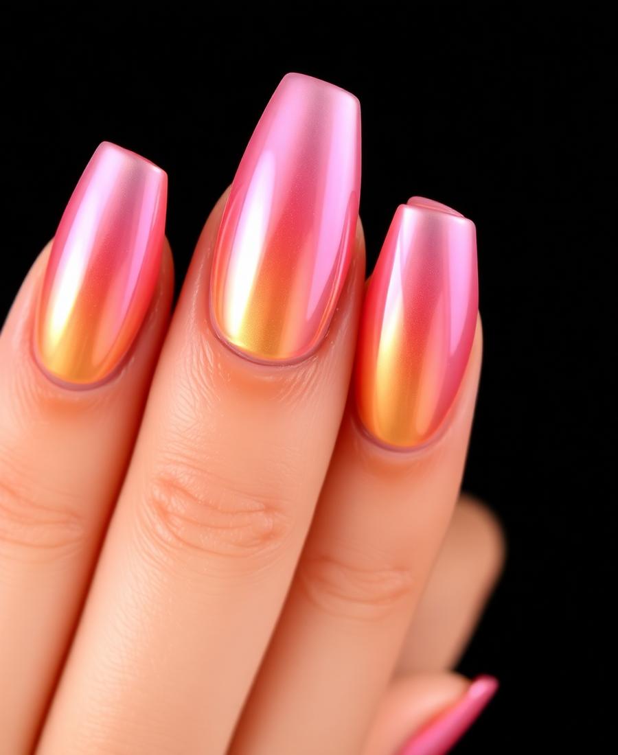 Iridescent chrome ombre stiletto nails